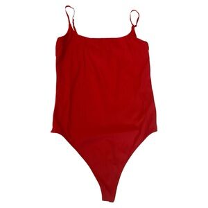 House of Harlow 1960 red orange ribbed thong bodysuit spaghetti strap